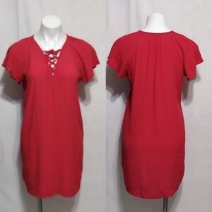 Madewell Red Lace-Up Mini Dress Flirty Flutter Sleeves Summer Medium Trendy